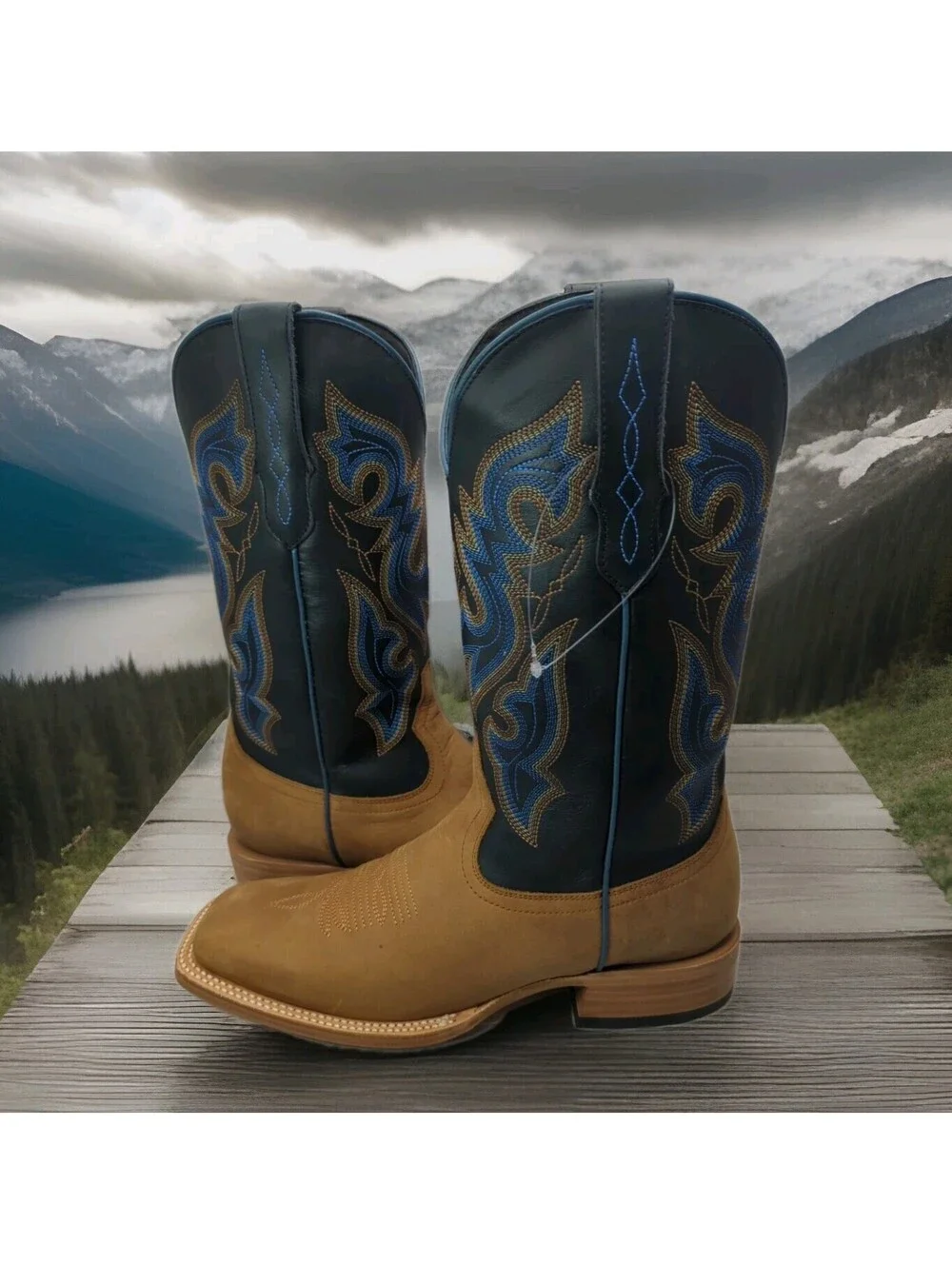 $330 J.B. Dillon Reserve Cowboy Western Blue Tan Leather Boot JBRP3250 Mens 8.5